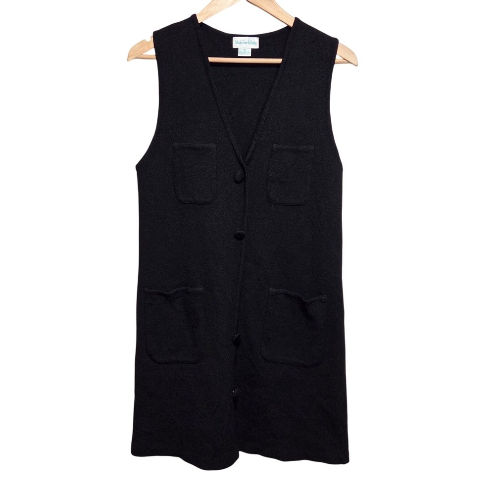 Vintage Mark Fore & Strike Wool Vest Medium Black Longline 90s Academia Preppy